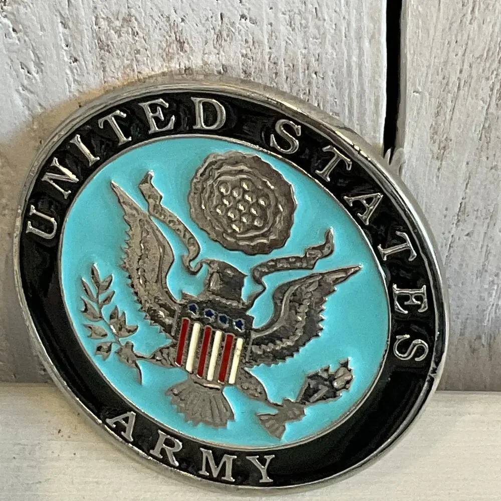 United States Army Belt Buckle Round Patriotic Military Eagle Crest‎
